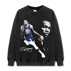 Kevin Durant Printed Short Sleeve T-Shirt Washed Long Sleeve Loose Hooded Sweater Men
