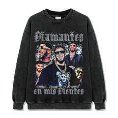 Anuel AA Printed Short Sleeve T-Shirt Washed Long Sleeve Loose Hooded Sweater