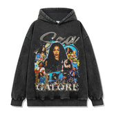 Shisha SZA printed short-sleeved t-shirt washed and old long-sleeved loose casual heavy hooded sweater men