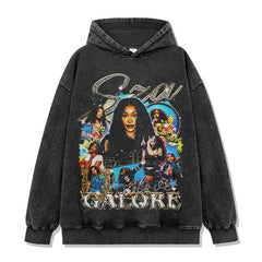 Shisha SZA printed short-sleeved t-shirt washed and old long-sleeved loose casual heavy hooded sweater men