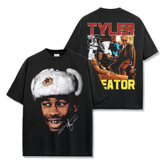 Hip Hop Tyler The Creator Printed Short Sleeve T-Shirt Washed Long Sleeve Loose Hooded Sweater