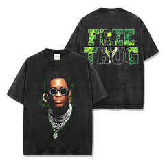 Hip Hop Young Thug Printed Short Sleeve T-Shirt Washed Long Sleeve Loose Hooded Sweater Men