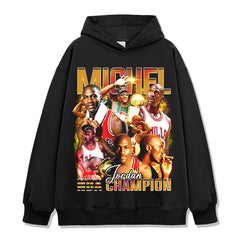 Retro trendy printed short-sleeved t-shirt old washed long-sleeved crew neck loose casual hooded sweater men