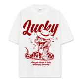 Retro Snake Year Good Luck Printed Short Sleeve T-Shirt Crew Neck Long Sleeve Loose Casual Heavy Hooded Sweater