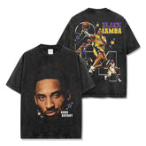 Vintage Trend KOBE Printed Short Sleeve T-Shirt Vintage Loose Heavyweight Crew Neck Hooded Sweater Men