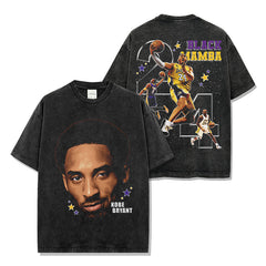 Vintage Trend KOBE Printed Short Sleeve T-Shirt Vintage Loose Heavyweight Crew Neck Hooded Sweater Men