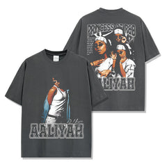 Hip Hop AALIYAH Printed Short Sleeve T-Shirt Washed Long Sleeve Loose Hooded Sweater