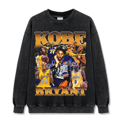 Retro trendy kobe printed short-sleeved t-shirt washed and old long-sleeved loose hooded sweater for men
