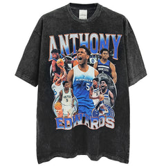 Anthony Edwards Printed Short Sleeve T-Shirt High Street Vintage Heavy Small Neckline Cotton Ins
