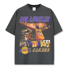 Retro star kobe print short-sleeved t-shirt washed casual long-sleeved crew neck hooded sweater men's trend