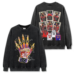 Vintage Rodman Double-Sided Printed Washed Short Sleeve T-Shirt Crew Neck Heavy Loose Hooded Sweater Men