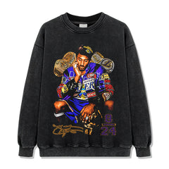 Vintage Tide KOBE Vintage Printed Short Sleeve T-Shirt Washed Long Sleeve Crew Neck Loose Hooded Sweater Men