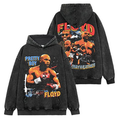 Floyd Mayweather Jr Printed Washed Short Sleeve T-Shirt Crew Neck Hooded Sweater