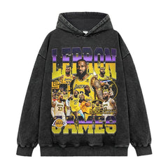 James James Printed Short Sleeve T-Shirt Washed Long Sleeve Crew Neck Loose Casual Hooded Sweater Men