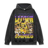 James James Printed Short Sleeve T-Shirt Washed Long Sleeve Crew Neck Loose Casual Hooded Sweater Men