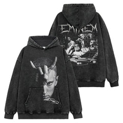 Vintage Eminem Double Sided Printed Short Sleeve T-Shirt Washed Long Sleeve Loose Hooded Sweater