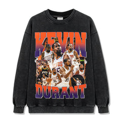 Vintage Tide Durant Durant Printed Short Sleeve T-Shirt Washed Long Sleeve Crew Neck Hooded Sweater Men