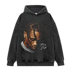 Hip hop travis scott print wash short sleeve t-shirt crew neck long sleeve loose hooded sweater