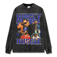 Nipsey Hussle Printed Short Sleeve T-Shirt Washed Long Sleeve Loose Casual Hooded Sweater Men