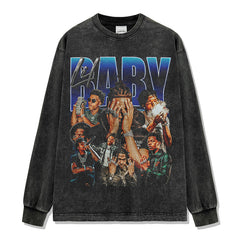 Hip Hop Babe Lil Baby Printed Washed Short Sleeve T-Shirt Crew Neck Long Sleeve Loose Hooded Sweater