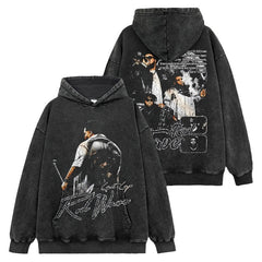 Hip Hop Rod Wave Printed Short Sleeve T-Shirt Washed Long Sleeve Loose Hooded Sweater