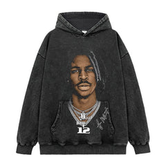 Vintage Morant Printed Short Sleeve T-Shirt Washed Long Sleeve Crew Neck Loose Hooded Sweater