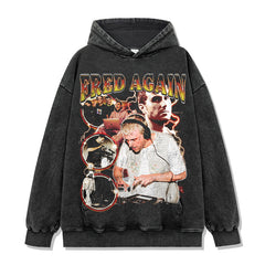 Fred fred again print short sleeve t-shirt washed long sleeve crewneck loose hooded sweater