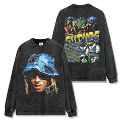 Hip Hop Future Kid Future Printed Short Sleeve T-Shirt Washed Long Sleeve Loose Hooded Sweater Men