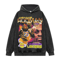 Vintage Rodman Printed Short Sleeve T-Shirt Washed Old Long Sleeve Crew Neck Loose Hooded Sweater Men