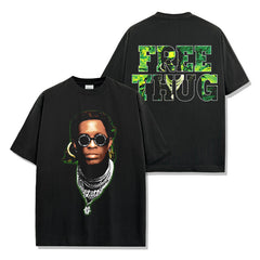 Hip Hop Young Thug Printed Short Sleeve T-Shirt Washed Long Sleeve Loose Hooded Sweater Men