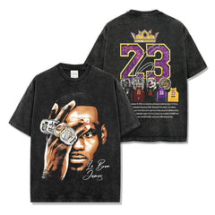 James LeBron James Printed Short Sleeve T-Shirt Washed Crew Neck Long Sleeve Hooded Sweater Men