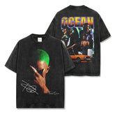 Hip Hop Frank Ocean Printed Short Sleeve T-Shirt Washed Long Sleeve Loose Hooded Sweater Men