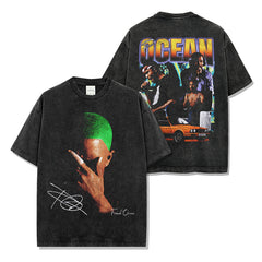 Hip Hop Frank Ocean Printed Short Sleeve T-Shirt Washed Long Sleeve Loose Hooded Sweater Men