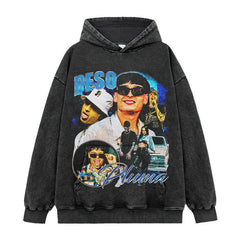 Peso Pluma Printed Short Sleeve T-Shirt Washed Long Sleeve Crew Neck Loose Hooded Sweater