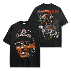 Vintage Trapeze Double-Sided Printed Washed Short Sleeve T-Shirt Crew Neck Heavy Loose Hooded Sweater