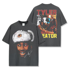 Hip Hop Tyler The Creator Printed Short Sleeve T-Shirt Washed Long Sleeve Loose Hooded Sweater