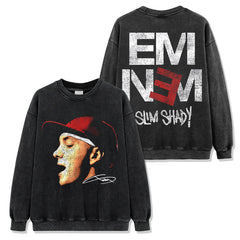 Eminem Eminem Print Wash Short Sleeve T-Shirt Casual Crew Neck Loose Hooded Sweatshirt Men