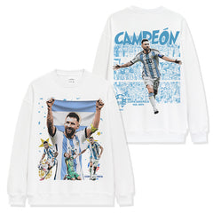 Leo Messi Printed Short Sleeve T-Shirt Long Sleeve Crew Neck Washed Hooded Sweater Men