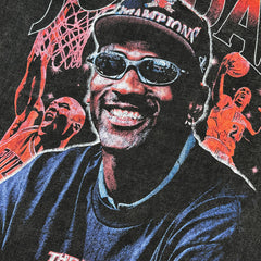 Vintage MJ Flying Printed Short Sleeve T-Shirt Vintage Washed Loose Crew Neck Heavy Pure Cotton Tide T