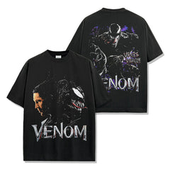Vintage VENOM Venom Printed Short Sleeve T-Shirt Washed Long Sleeve Loose Hooded Sweater Men's Trend