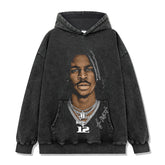 Vintage Morant Printed Short Sleeve T-Shirt Washed Long Sleeve Crew Neck Loose Hooded Sweater