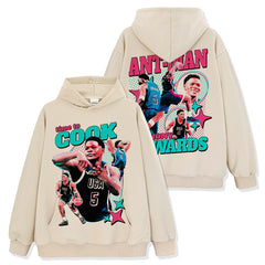 Anthony Edwards Printed Short Sleeve T-Shirt Crew Neck Washed Hooded Sweater Men