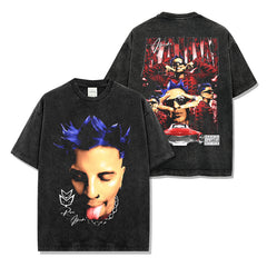 Rauw Alejandro Printed Short Sleeve T-Shirt Washed Long Sleeve Loose Hooded Sweater Men