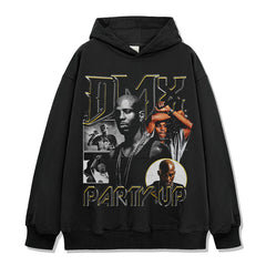 DMX Earl Simmons Printed Short Sleeve T-Shirt Washed Long Sleeve Loose Casual Hooded Sweater