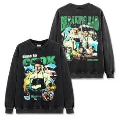 Breaking Bad Printed Washed Short Sleeve T-Shirt Casual Crew Neck Hooded Sweater