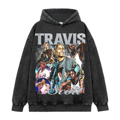 Hip Hop TRAVIS SCOTT Printed Short Sleeve T-Shirt Washed Long Sleeve Loose Casual Hooded Sweater