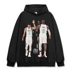 Vintage Tide Curry James Printed Short Sleeve T-Shirt Washed Long Sleeve Crew Neck Loose Hooded Sweater