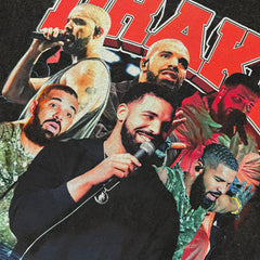 Vintage Hip Hop Drake Printed Short Sleeve T-Shirt Vintage Washed Loose Heavy Crew Neck T