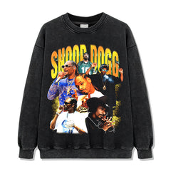 Snoop Dogg Printed Washed Short Sleeve T-Shirt Crew Neck Long Sleeve Hooded Sweater