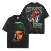 Nipsey Hussle Printed Washed Short Sleeve T-Shirt Crew Neck Loose Hooded Sweater Men